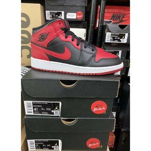 Nike Air Jordan 1 Mid Banned Black Red Retro Shoes 554725-074 GS Youth Sizes